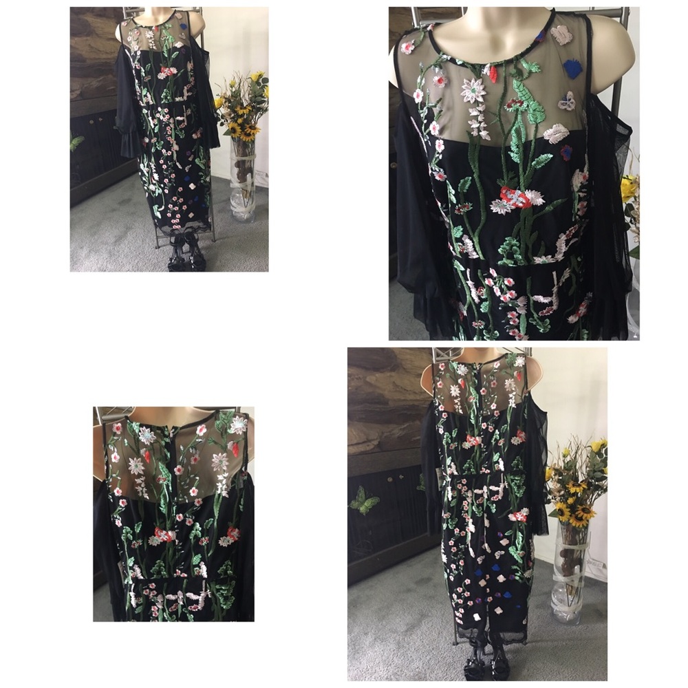 Embroidered black off shoulder dress size 8